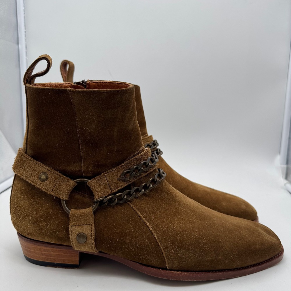 ORO Henrik Harness Boot Las Angeles Size 7 Men Brown Suede Zipper Biker w/ Chain